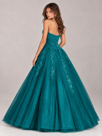 Strapless Sweetheart Tulle Ball Gown Prom Dress with Lace Appliques