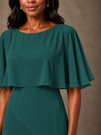 Taupe Chiffon A-Line Mother of the Bride Dress with Cape Sleeves