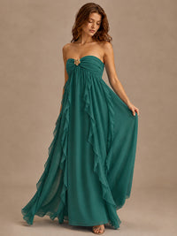 Srapless Sweetheart Chiffon Prom Dress Ruffle Formal Evening Gown