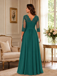 Chiffon Lace Applique Mother of the Bride Dress with 3/4 Sleeves