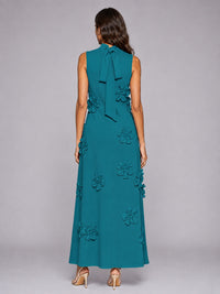 3D Floral Applique High Neck Prom Maxi Dress