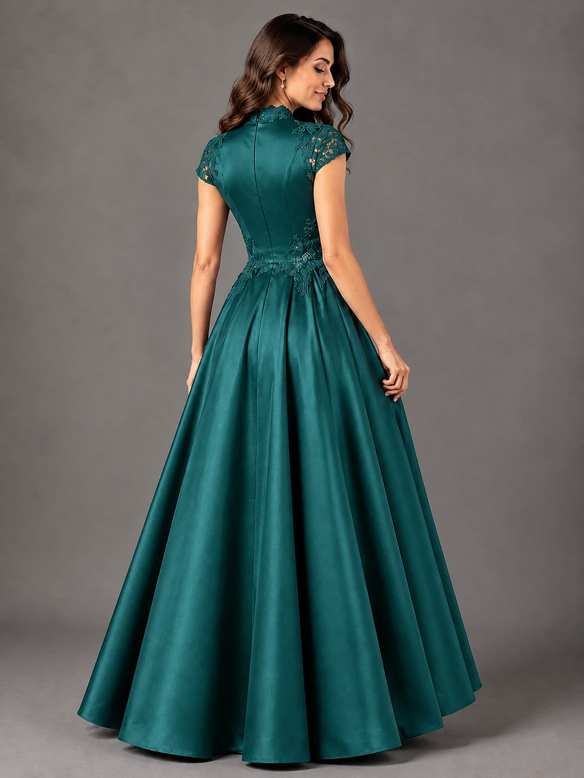 Lace Appliqué A-Line Satin Maxi Dress