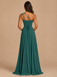 One Shoulder Prom Dress A-line Ruched Women Wedding Formal Gowns
