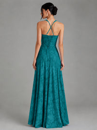 A-Line Halter Floral Chiffon Maxi Dress