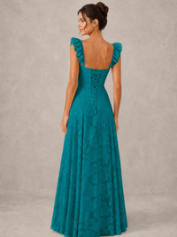 Jacquard Square Neck A-Line Maxi Dress