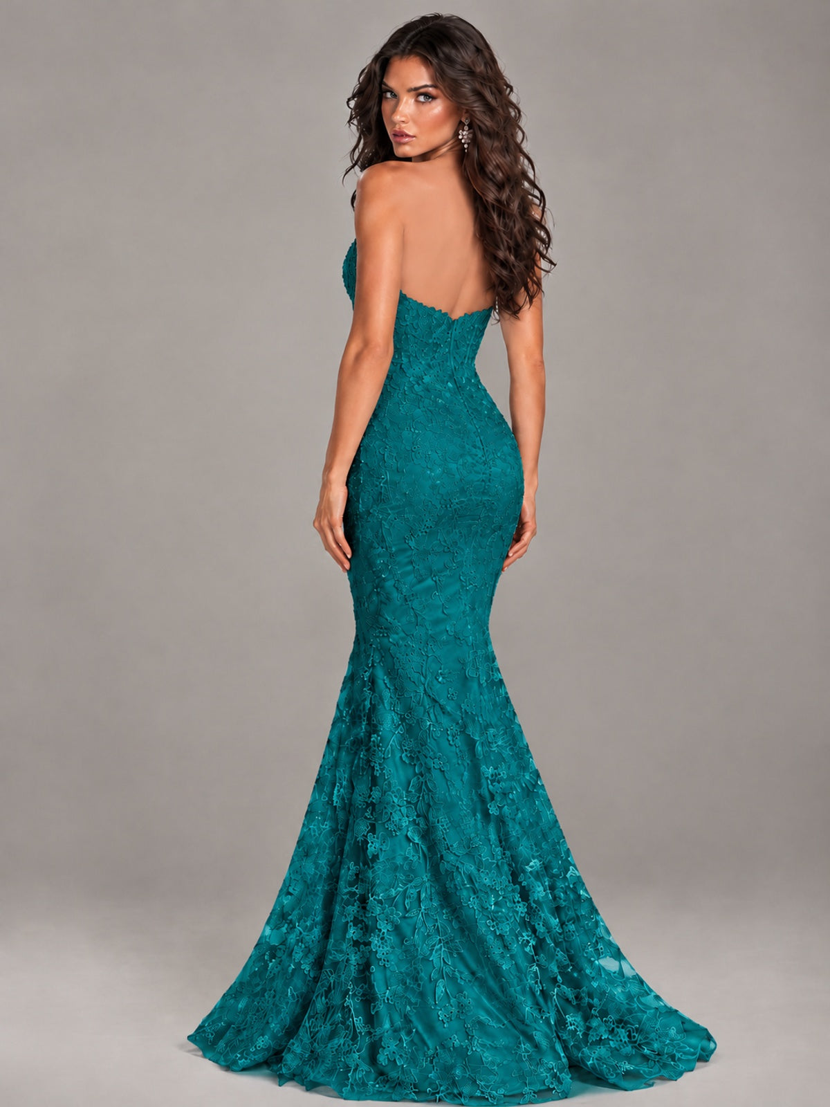 Strapless Corset Mermaid Prom Dress Lace Appliqué Formal Gown