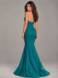 Strapless Corset Mermaid Prom Dress Lace Appliqué Formal Gown
