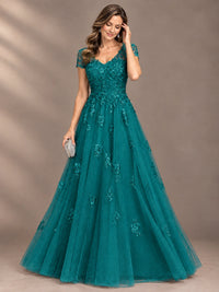 Lace Appliques A-line Mother of The Bride Dresses with Short Sleeves