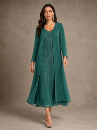 Sequin Chiffon Mother of the Bride Dress with Jacket