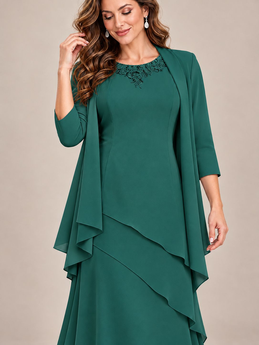 Dusty Blue Two-Piece Chiffon Mother of the Bride Dress with Jacket