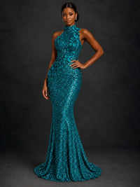 Sparkly Sequin High Neck Mermaid Prom Dress