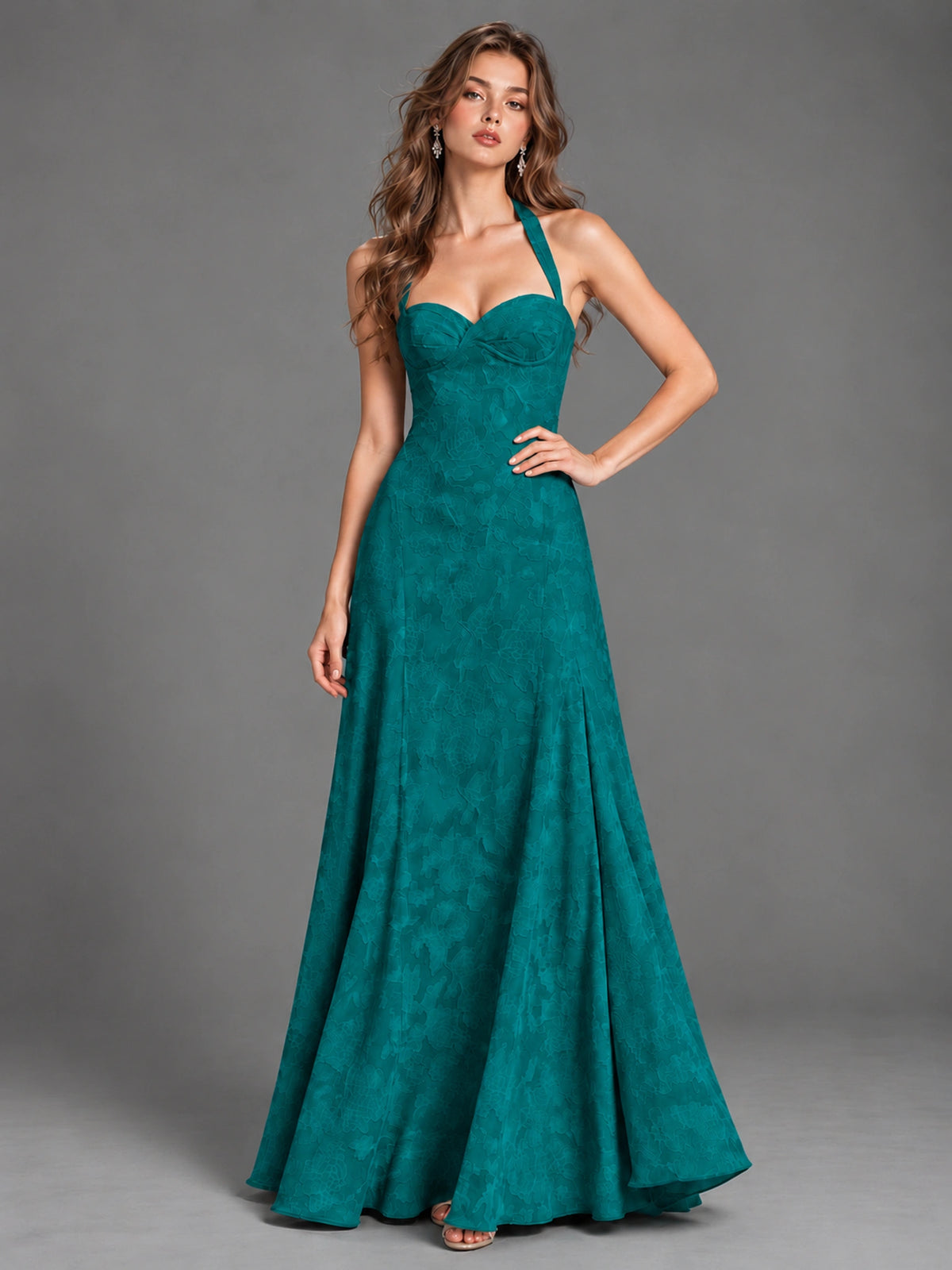 A-Line Halter Floral Chiffon Maxi Dress