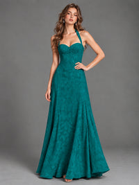 A-Line Halter Floral Chiffon Maxi Dress