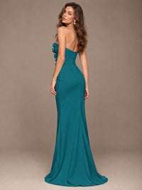 White Strapless Mermaid Maxi Dress with 3D Floral Appliques