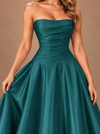 Blush Pink Strapless Satin A-Line Prom Dress with Ruched Bodice