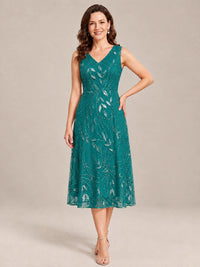 Tea Length Sequin Lace Mother of the Bride Dress with Chiffon Jacket
