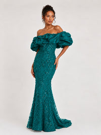 Sequin Off-Shoulder Ruffle Mermaid Prom Dress