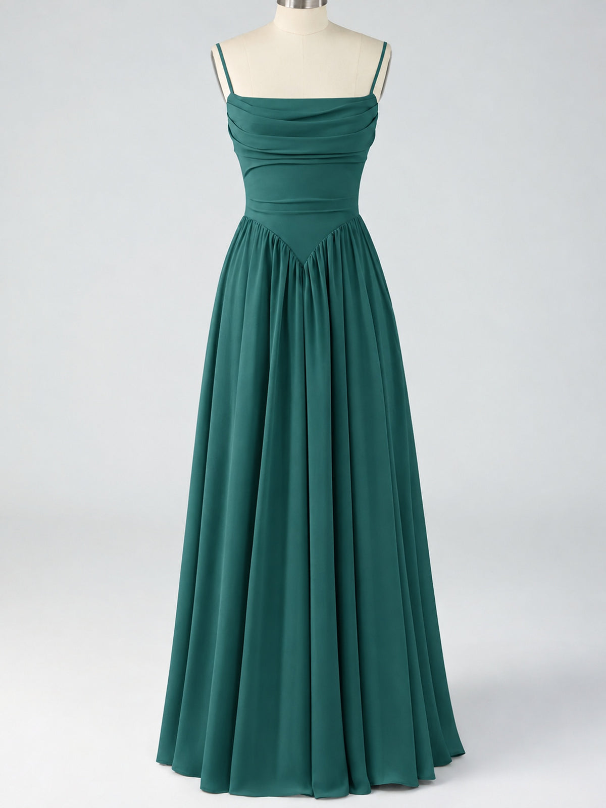 Spaghetti Strap Ruched Chiffon Maxi Dress with Backless