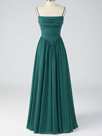 Spaghetti Strap Ruched Chiffon Maxi Dress with Backless