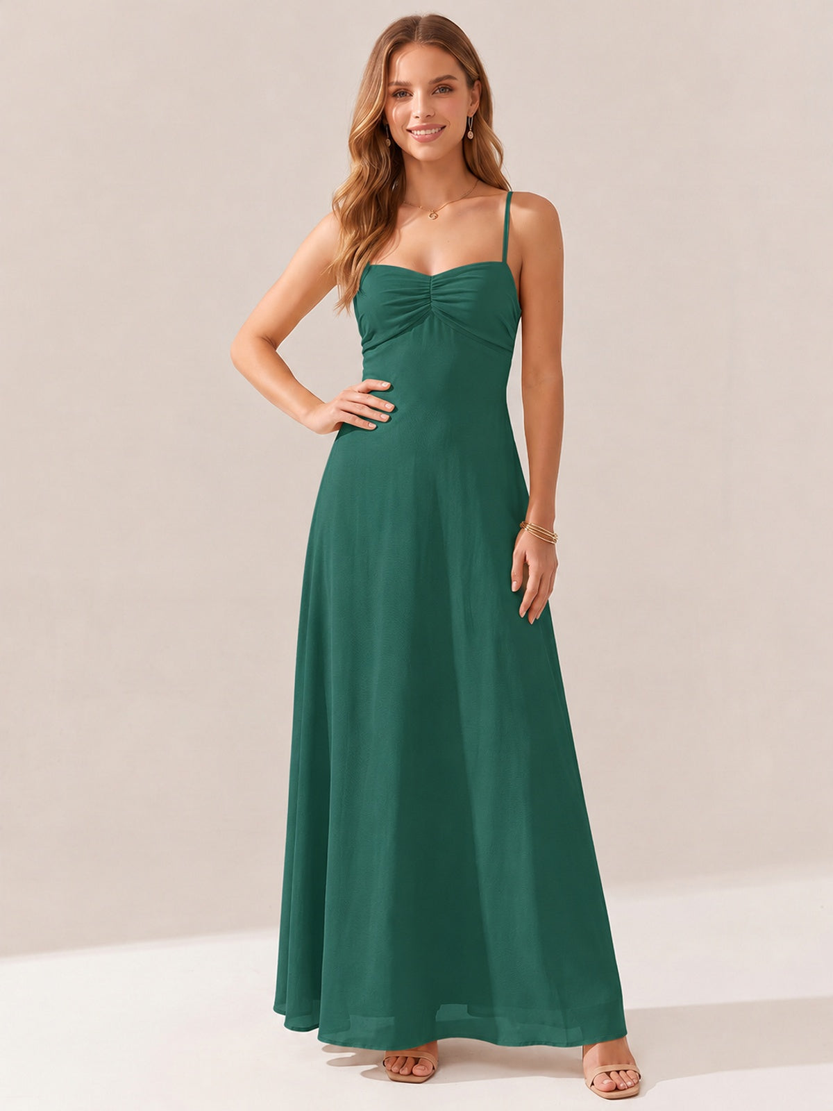 JOVELLEE Yellow Sweetheart Ruched Bust Chiffon Maxi Dress