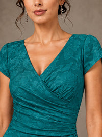 V-Neck Floral Jacquard Mother of the Bride Dress with Slit