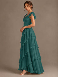 Ruffle Tiered V Neck Maxi Dress