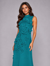 3D Floral Applique High Neck Prom Maxi Dress