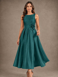 Tea-Length Satin Mother of the Bride Dress with 3D Flower Detail