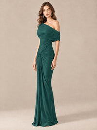 Elegant Draped Off Shoulder Ruched Mermaid Chiffon Formal Evening Gown