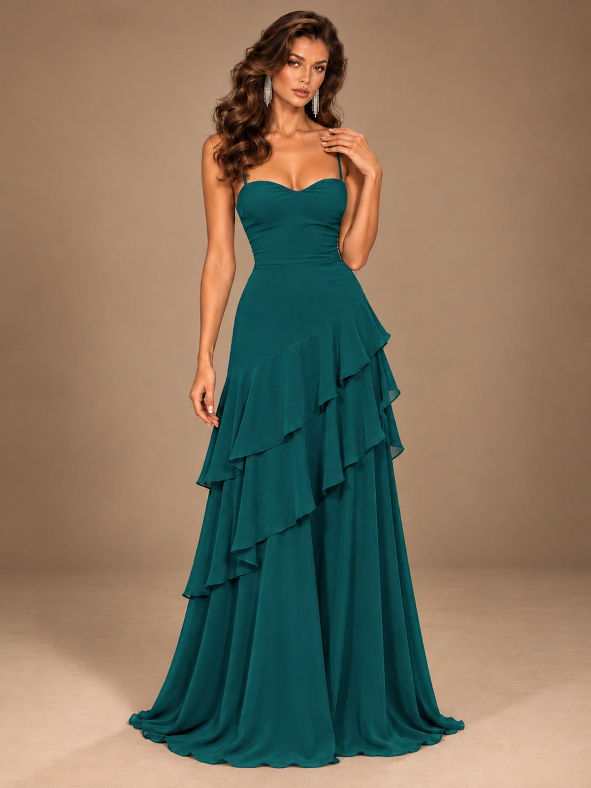 Sweetheart A-Line Ruffle Prom Dress with Spaghetti Straps