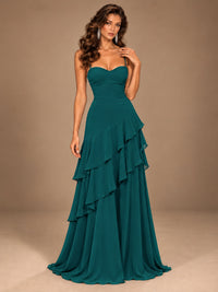 Sweetheart A-Line Ruffle Prom Dress with Spaghetti Straps