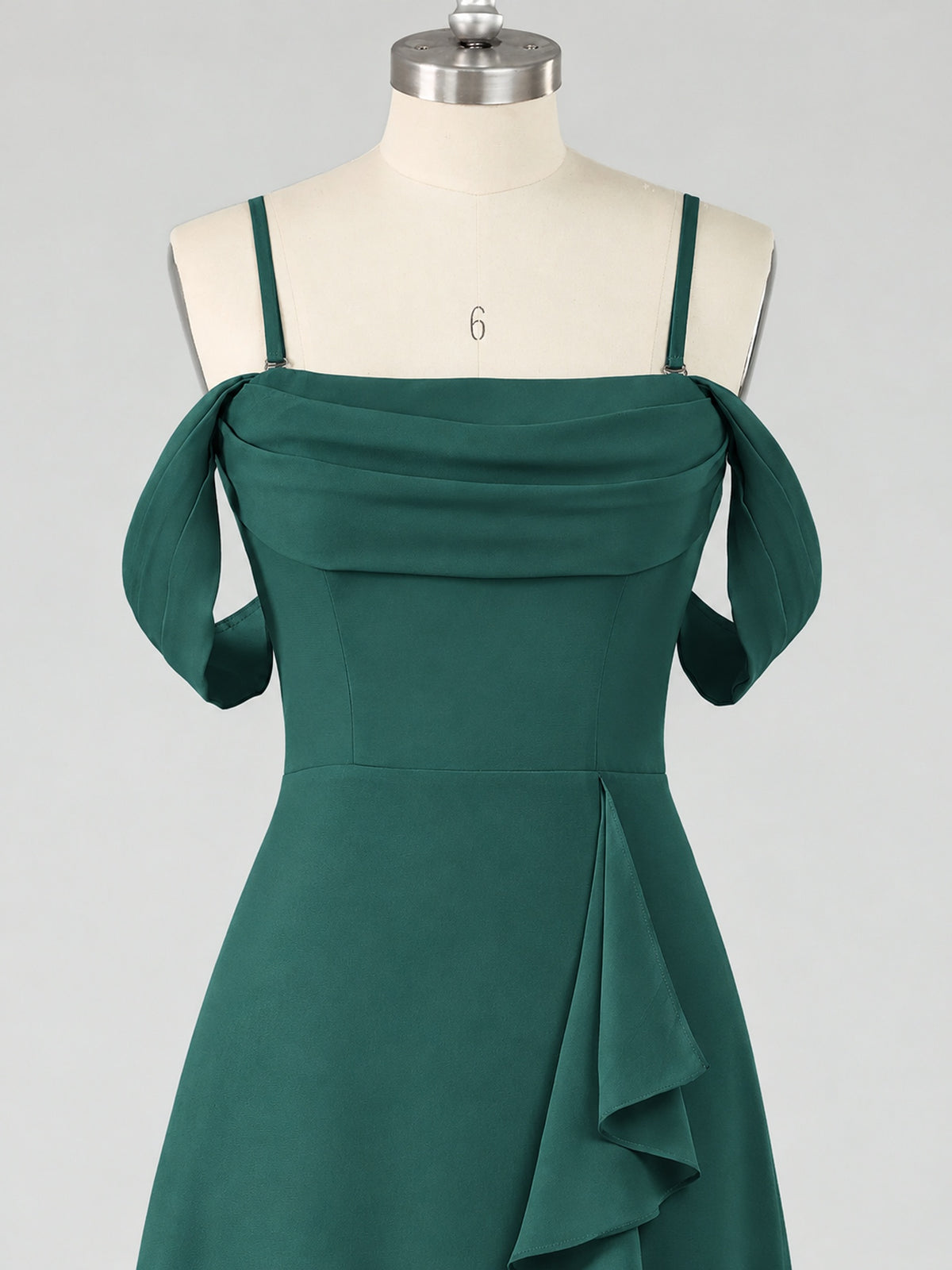 Spaghetti Strap Chiffon Bridesmaid Dress with Ruffles Slit