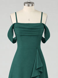 Spaghetti Strap Chiffon Bridesmaid Dress with Ruffles Slit