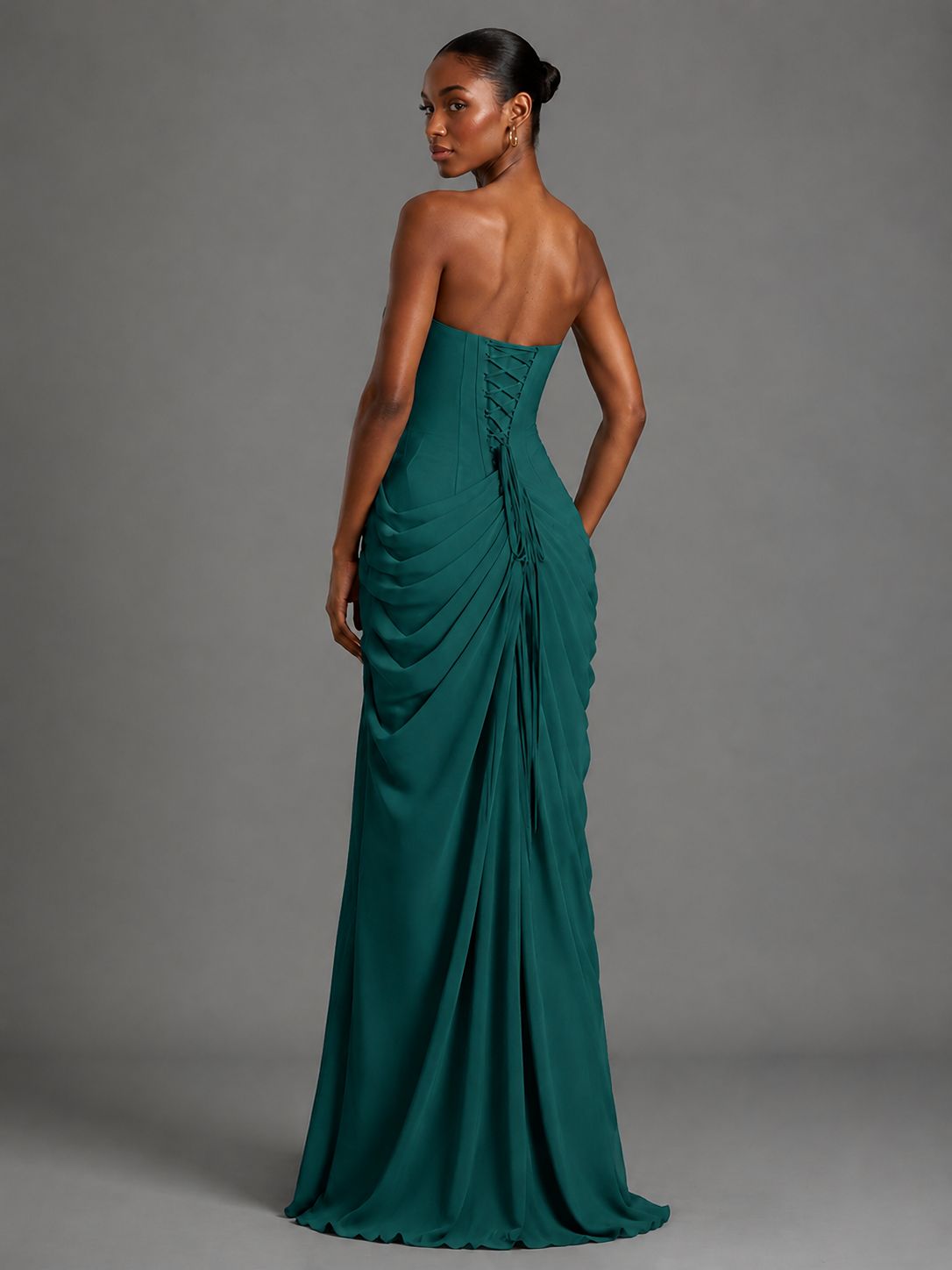 Strapless Bodycon Pleated Chiffon Formal Dress with Slit