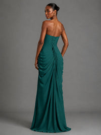 Strapless Bodycon Pleated Chiffon Formal Dress with Slit
