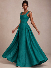 Light Blue 3D Floral Jacquard Prom Dress with Detachable Overskirt Corset Gown
