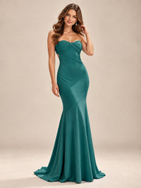 Light Blue Strapless Sweetheart Mermaid Prom Dress with Pleated Bodice