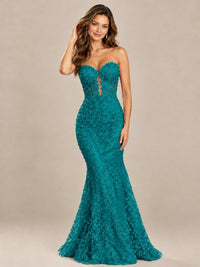 Strapless Corset Mermaid Prom Dress with Floral Lace Appliqué