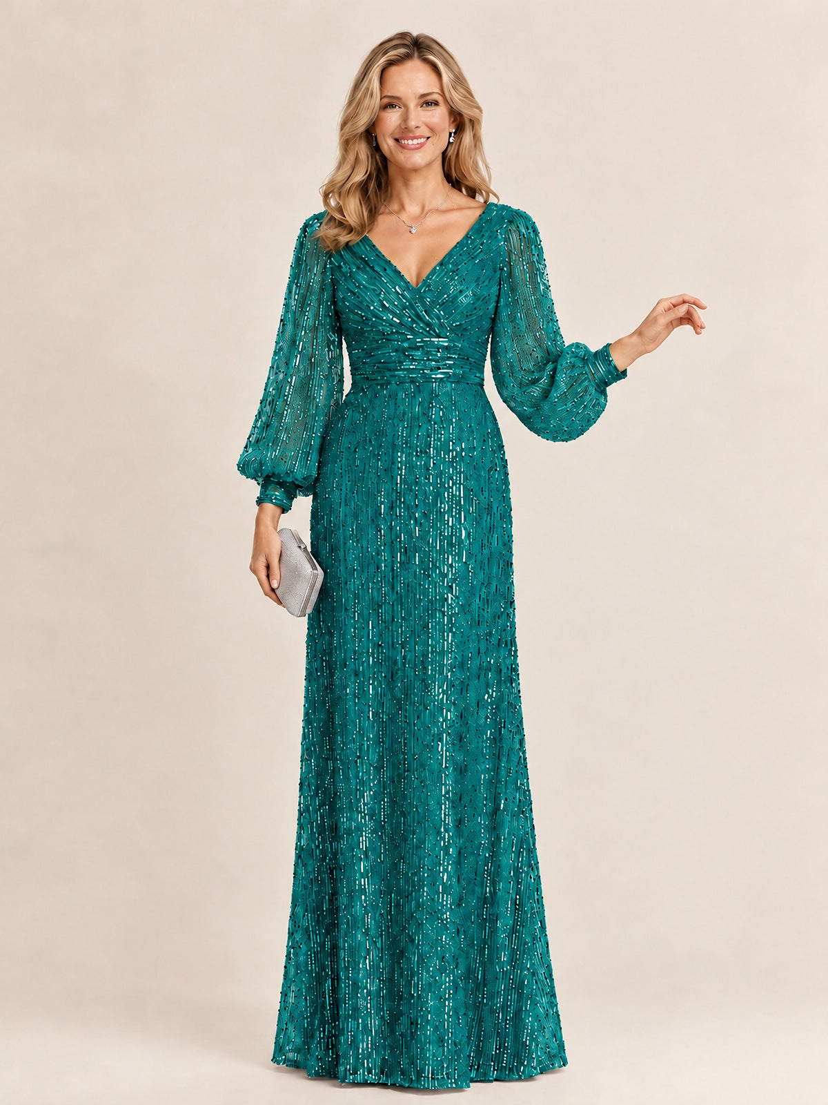 Sparkle Sequin Mother of The Bride Dresses with Long Sleeves