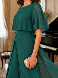 Chiffon Mother of the Bride Jumpsuit with Layered Cape Sleeves