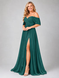 Off Shoulder Chiffon Bridesmaid Dress with Slit