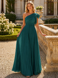 One Shoulder Pleated Chiffon A-Line Floor-Length Bridesmaid Dress