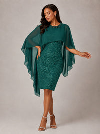 Floral Sheath Mother of the Bride Dress with Cape Overlay