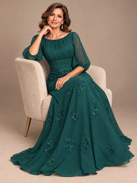 A-Line Mother of the Bride Dress with Sheer Puff Sleeves