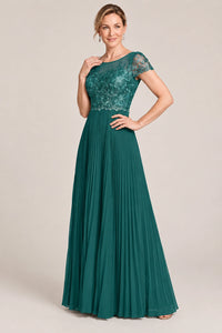 Embroidered Lace Pleated Mother of the Bride Dress