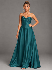 Sweetheart Neck Strapless Satin A-Line Prom Dress