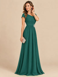 Cap Sleeve Mother of The Bride Dresses Long Chiffon Formal Gowns