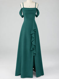 Spaghetti Strap Chiffon Bridesmaid Dress with Ruffles Slit