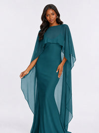 Satin Cape Prom Dresses Meramid Maxi Dress