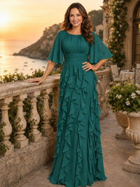 Elegant Chiffon Mother of the Bride Dress with Flutter Sleeves and Ruffle Skirt